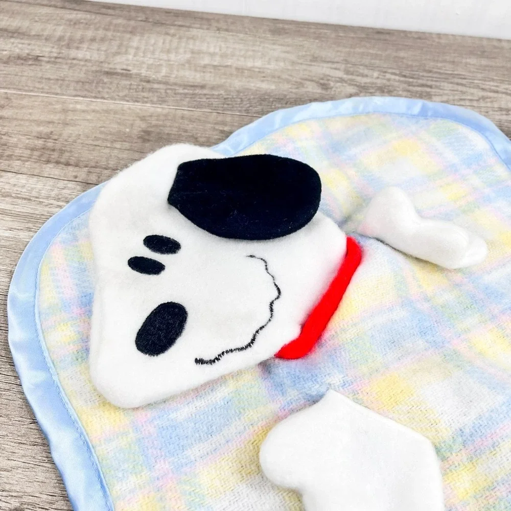 Vintage Knickerbocker Snoopy Plaid Satin Baby Security‎ Blanket Peanuts RARE